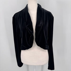 Vintage Black Velvet Bolero Jacket Shrug 90s Y2K Made in the USA Size 10 Medium
